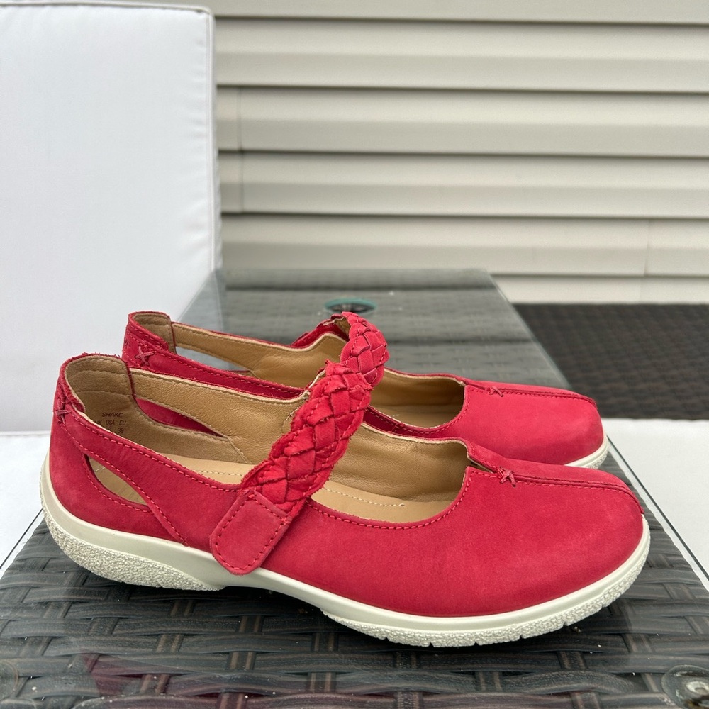 Hotter Shake II Cherry Red Nubuck Leather Braided Mary Jane 8